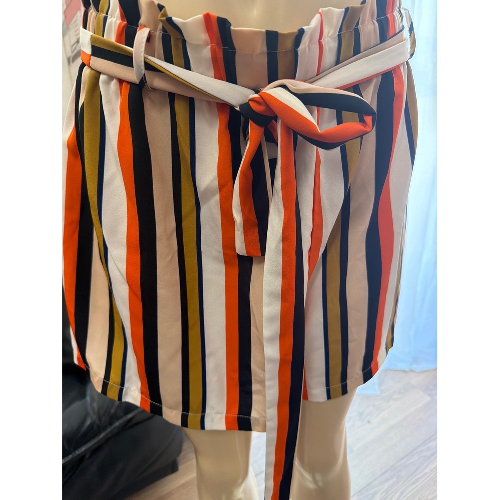 Shein Curve Striped Paperbag Waist Shorts Orange Yellow Black White 2XL - Picture 4 of 6